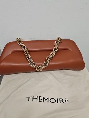 Tan Chain-Handle Clutch Bag